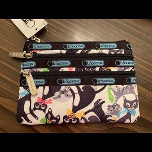 LeSportsac Ally Cat 3 Zip Cosmetic Pouch NWT 7158